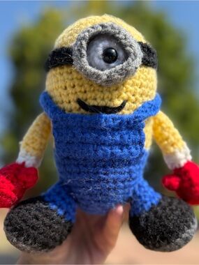 Handmade Crochet Minion Plush Amigurumi Stuart Inspired 7”